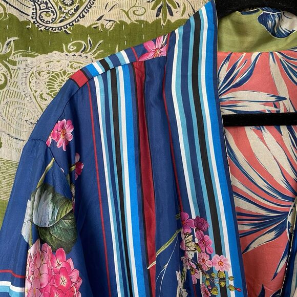 NWT Johnny Was Blue Floral Kygo Nana Silk Reversible Kimono Size 1X - Picture 5 of 16